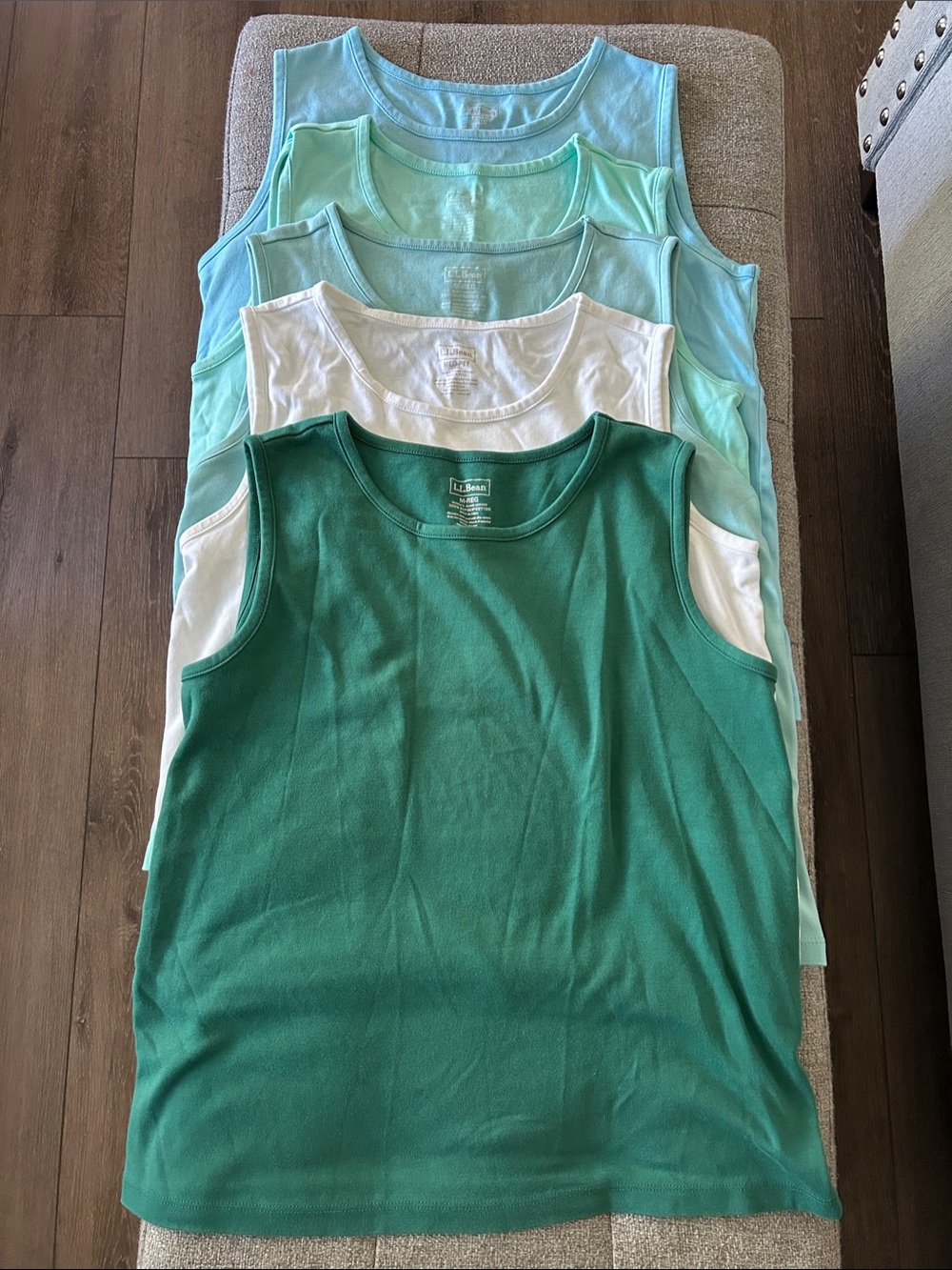L.L. Bean Women’s Tank Tops - 5 Dark Green, White, Aqua, Light Green, Light Blue